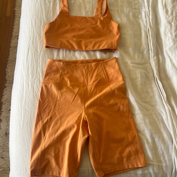 girlfriend collective Other - girlfriend collective orange ribbed sports bra and high-waist biker shorts